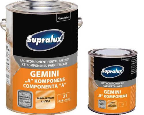 Supralux GEMINI 2 komponensű parkettalakk - "A+B" magasfényű ikercsomag, 750 ml